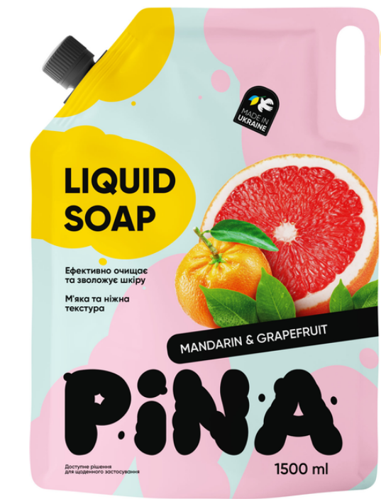 Pina рідке мило дой-пак1500мл Mandarin and grapefruit